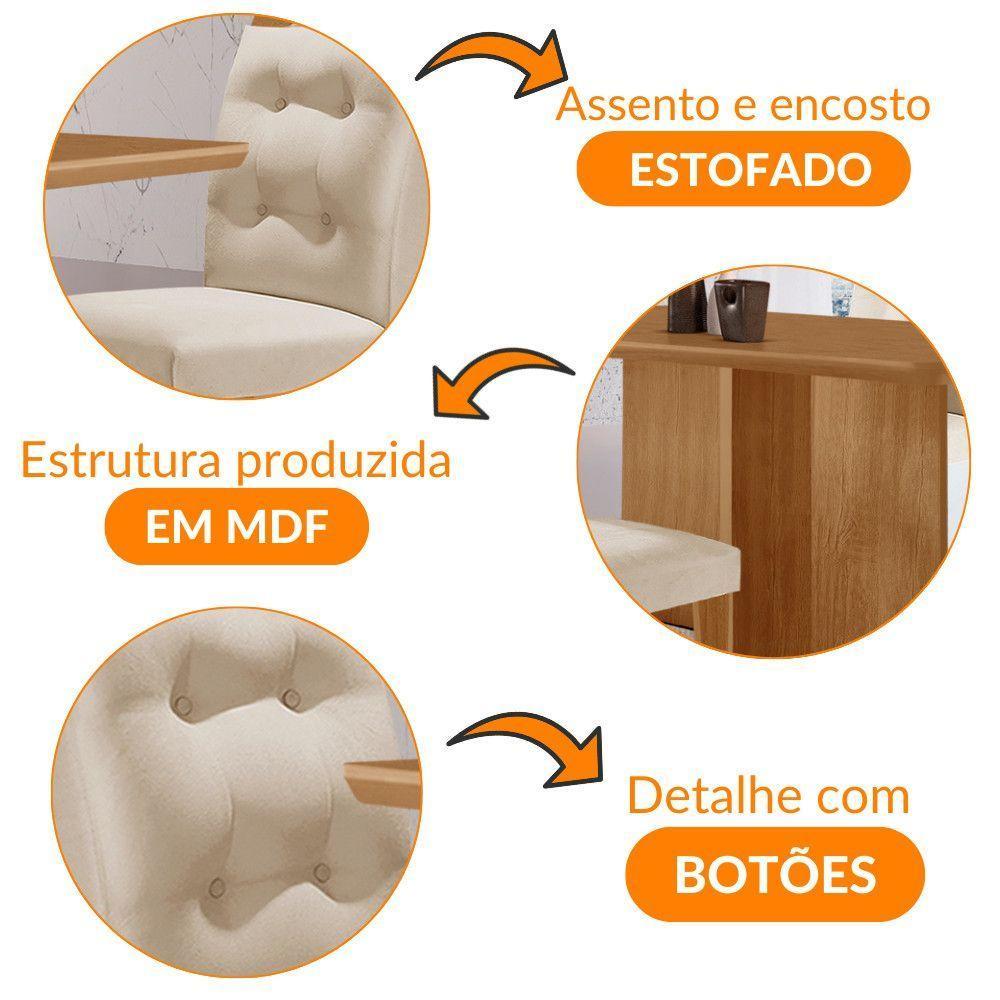 Mesa Olimpia 120 Mdf Com 4 Cadeiras Carol Veludo Creme Naturalle - 6