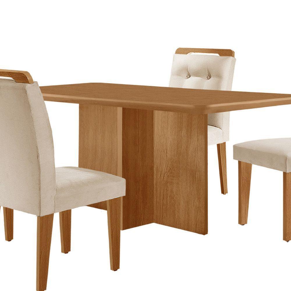 Mesa Olimpia 120 Mdf Com 4 Cadeiras Carol Veludo Creme Naturalle - 8
