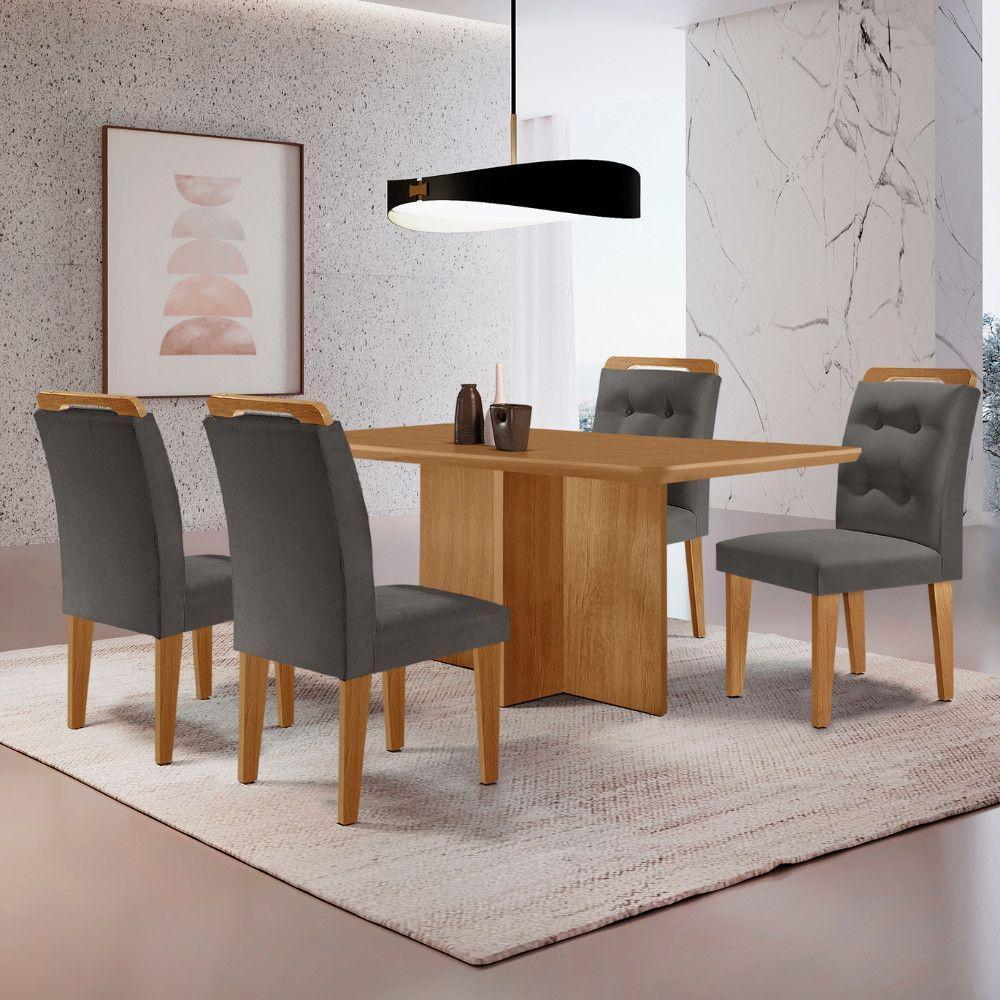 Mesa Olimpia 120 Mdf Com 4 Cadeiras Carol Veludo Grafite Naturalle - 1