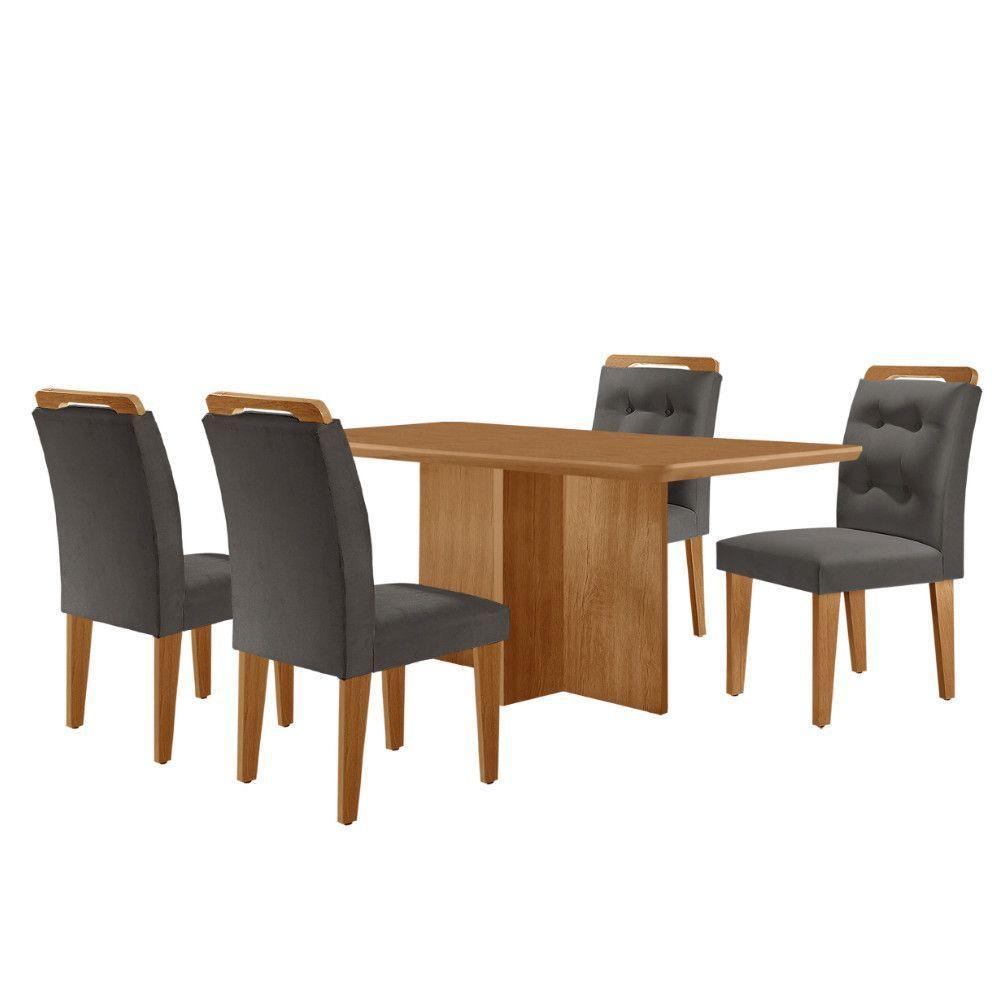 Mesa Olimpia 120 Mdf Com 4 Cadeiras Carol Veludo Grafite Naturalle - 2