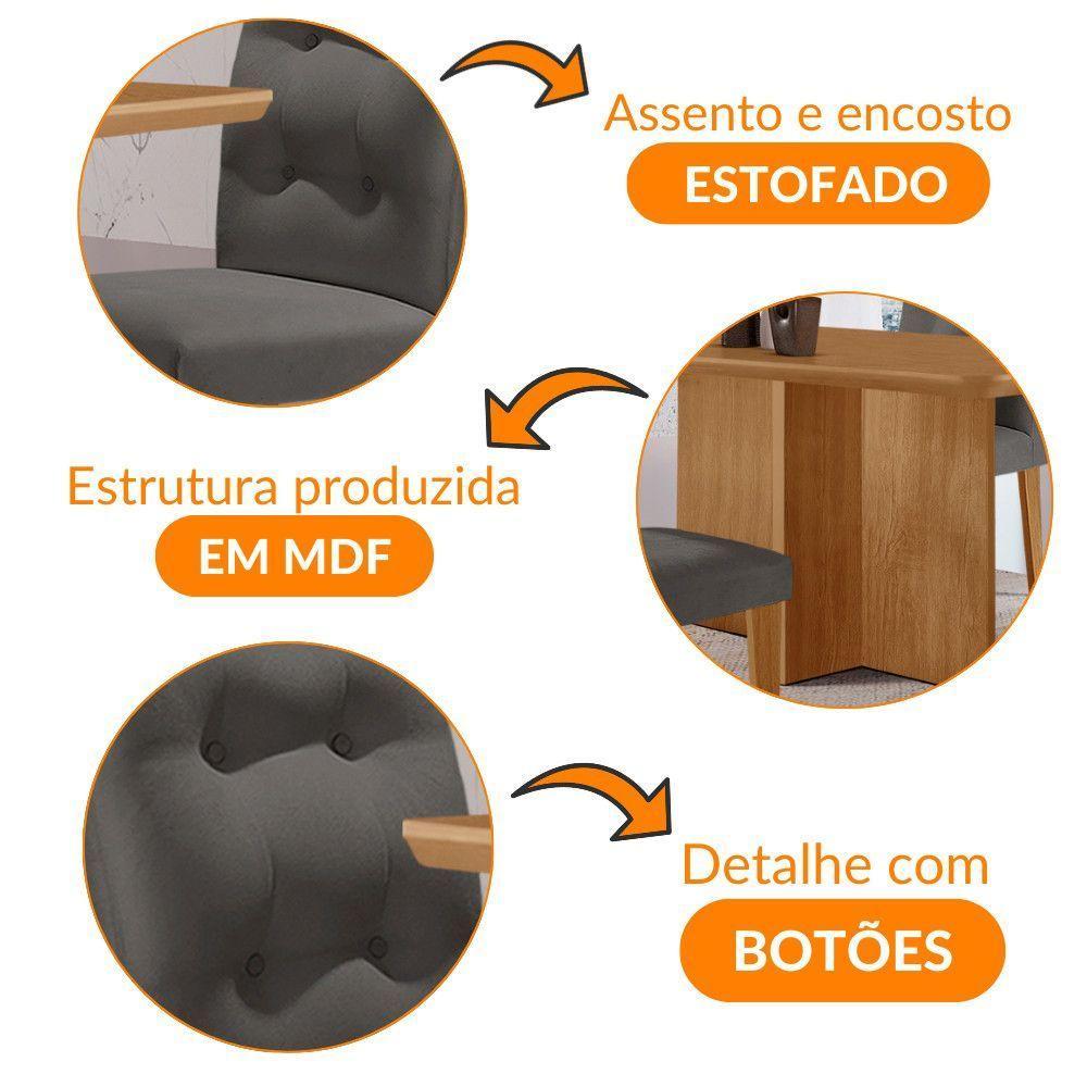 Mesa Olimpia 120 Mdf Com 4 Cadeiras Carol Veludo Grafite Naturalle - 6
