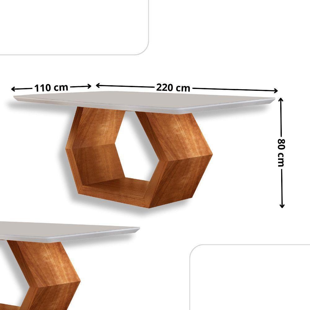 Mesa Ane 180 Tampo Com Vidro Laqueado Com 6 Cadeiras Livia Linho Palha Imbuia Natural Off White - 4