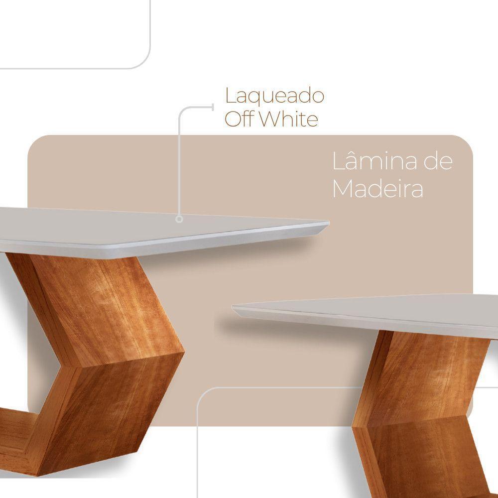 Mesa Ane 180 Tampo Com Vidro Laqueado Com 6 Cadeiras Livia Linho Palha Imbuia Natural Off White - 6