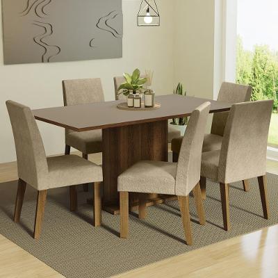 Conjunto Sala de Jantar Renata Mesa 6 Lugares Tampo em MDP com Cadeiras Suede Rustic Crema Imperial