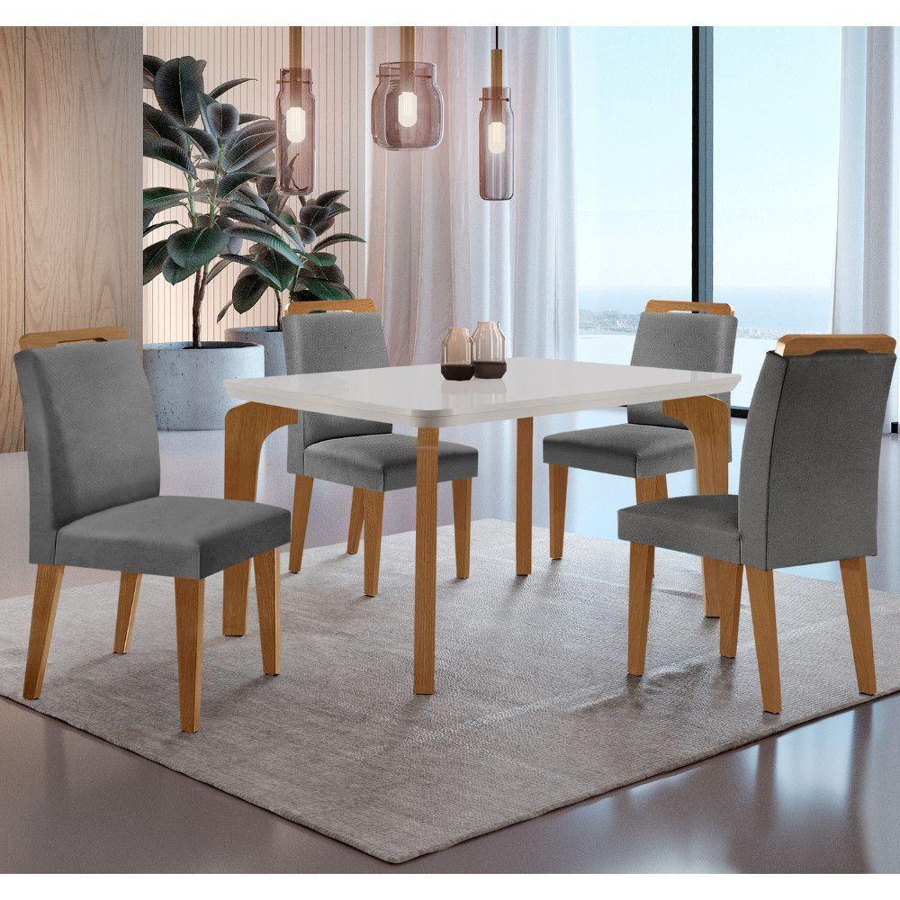 Conjunto Mesa Liz 120cm Em Mdf 4 Cadeiras Athenas Moderna Lin.grafite/off White/imbuia - 1