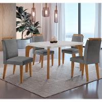 Conjunto Mesa Liz 120cm Em Mdf 4 Cadeiras Athenas Moderna Lin.grafite/off White/imbuia - 1
