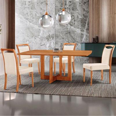 Mesa 120cm Laminado Barril Com 4 Cadeiras Moderna Mobilia Linho Off White Imbuia Naturale