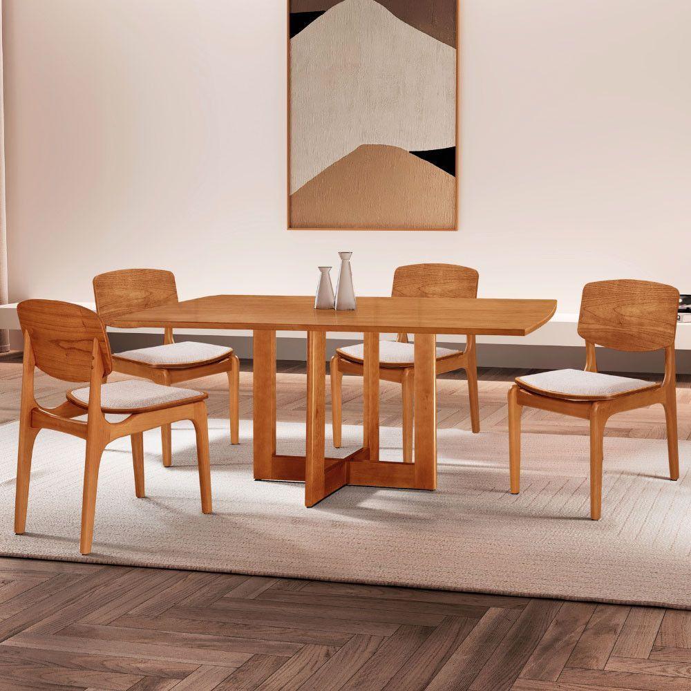 Mesa 120 Laminado Com 4 Cadeiras Malta Gold Moderna Mobília Brisa Imbuia Naturale - 1