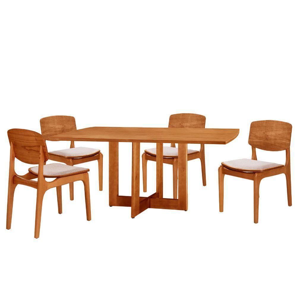 Mesa 120 Laminado Com 4 Cadeiras Malta Gold Moderna Mobília Brisa Imbuia Naturale - 2