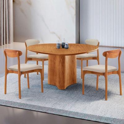 Mesa 135cm Laminado Com 4 Cadeiras Noronha Moderna Linho Off White Imbuia Naturale