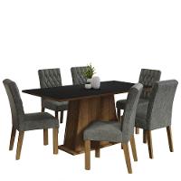 Conjunto Sala De Jantar Mesa Tampo De Madeira 6 Cadeiras Rustic/preto/silver Britney Madesa - 1