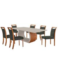 Mesa Ellis 180cm Tampo Laqueado Com Vidro Com 6 Cadeiras Munique Jade /off White/imbuia Nat - 2