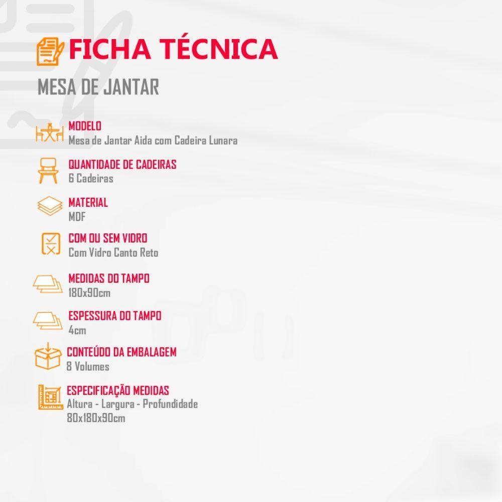Conjunto Sala De Jantar Mesa Aida 180 Cm E 6 Cadeiras Lunara Vel.grafite Off White Imbuia Serig. Off - 5