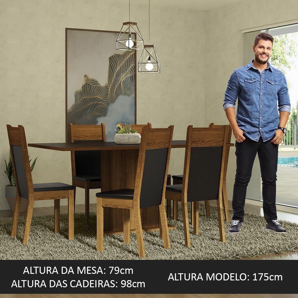 Conjunto Sala De Jantar Mesa Tampo De Madeira 6 Cadeiras Preto/Rustic Augusta Madesa Preto/Rustic - 8