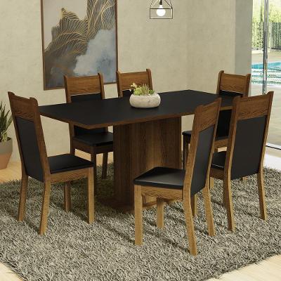 Conjunto Sala de Jantar Augusta 6 Lugares Tampo em MDP com Cadeiras Estofadas Preto Rustic