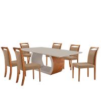 Mesa Ellis 180cm Tampo Laqueado Com Vidro Com 6 Cadeiras Munique Linho Palha/imbuia Natural/off White - 2