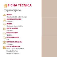 Mesa Ellis 180cm Tampo Laqueado Com Vidro Com 6 Cadeiras Munique Linho Palha/imbuia Natural/off White - 7