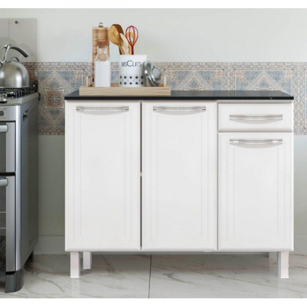 Balcão Triplo Esmeralda 3 Gavetas Com Tampo 820108 Telasul Branco - 2