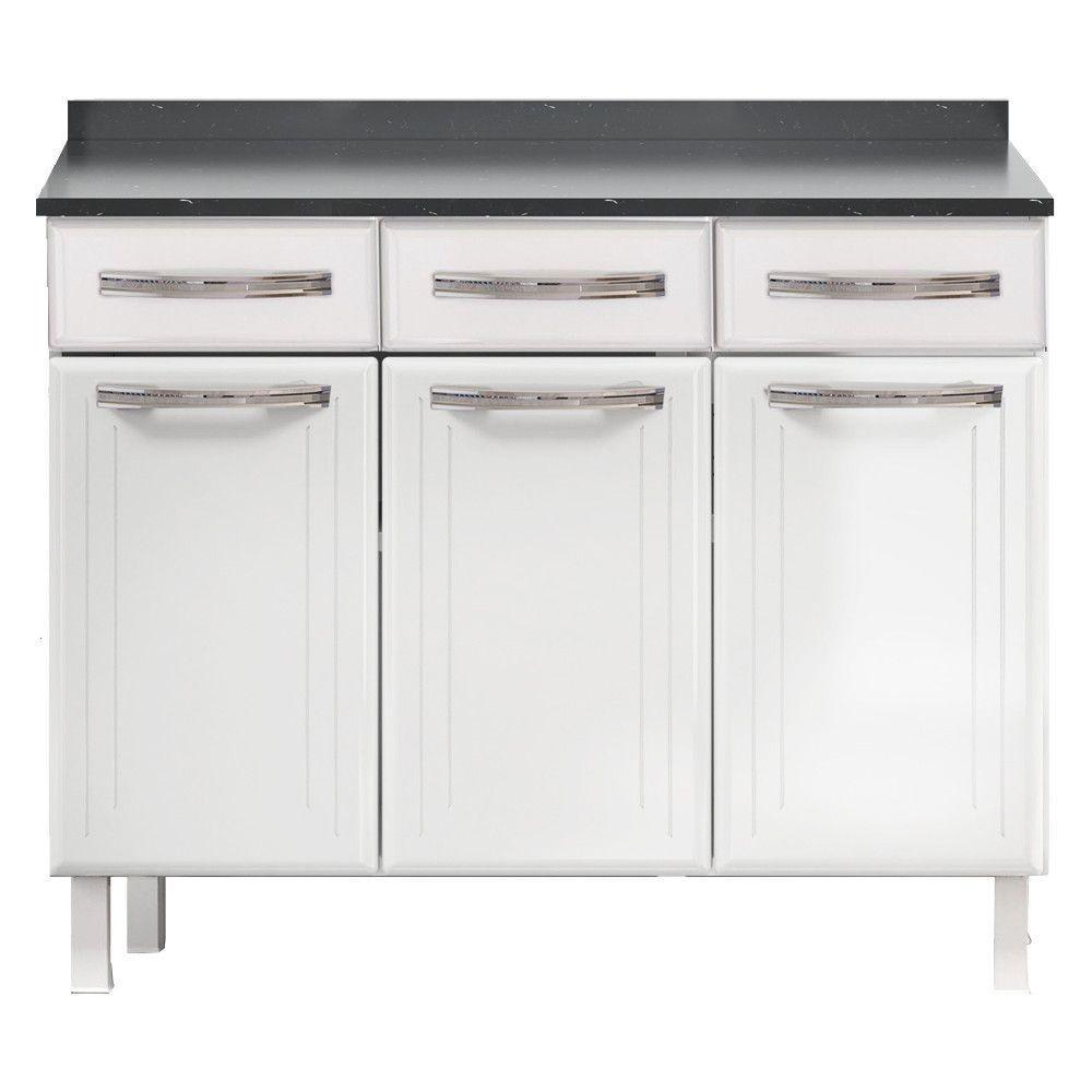 Balcão Triplo Esmeralda 3 Gavetas Com Tampo 820108 Telasul Branco - 4