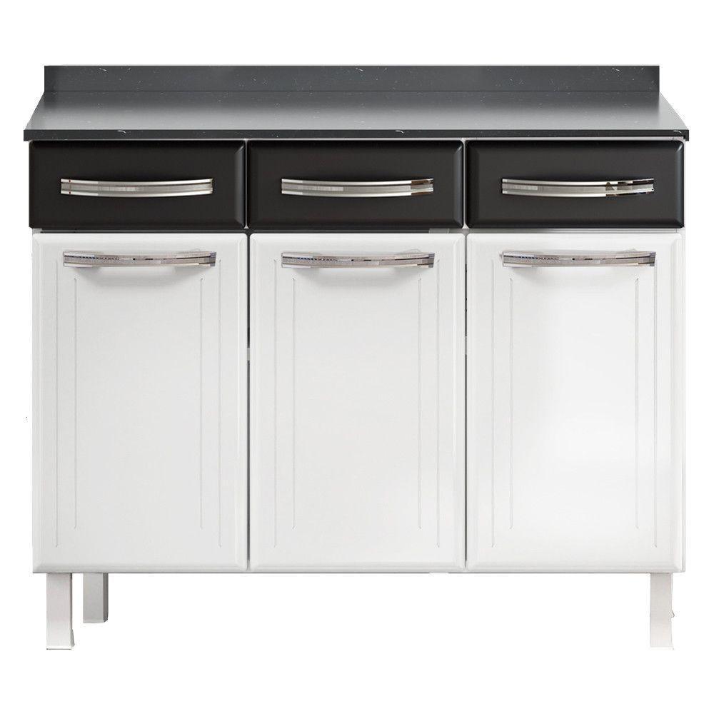 Balcão Triplo Esmeralda 3 Gavetas Com Tampo 820108 Telasul Preto - 1