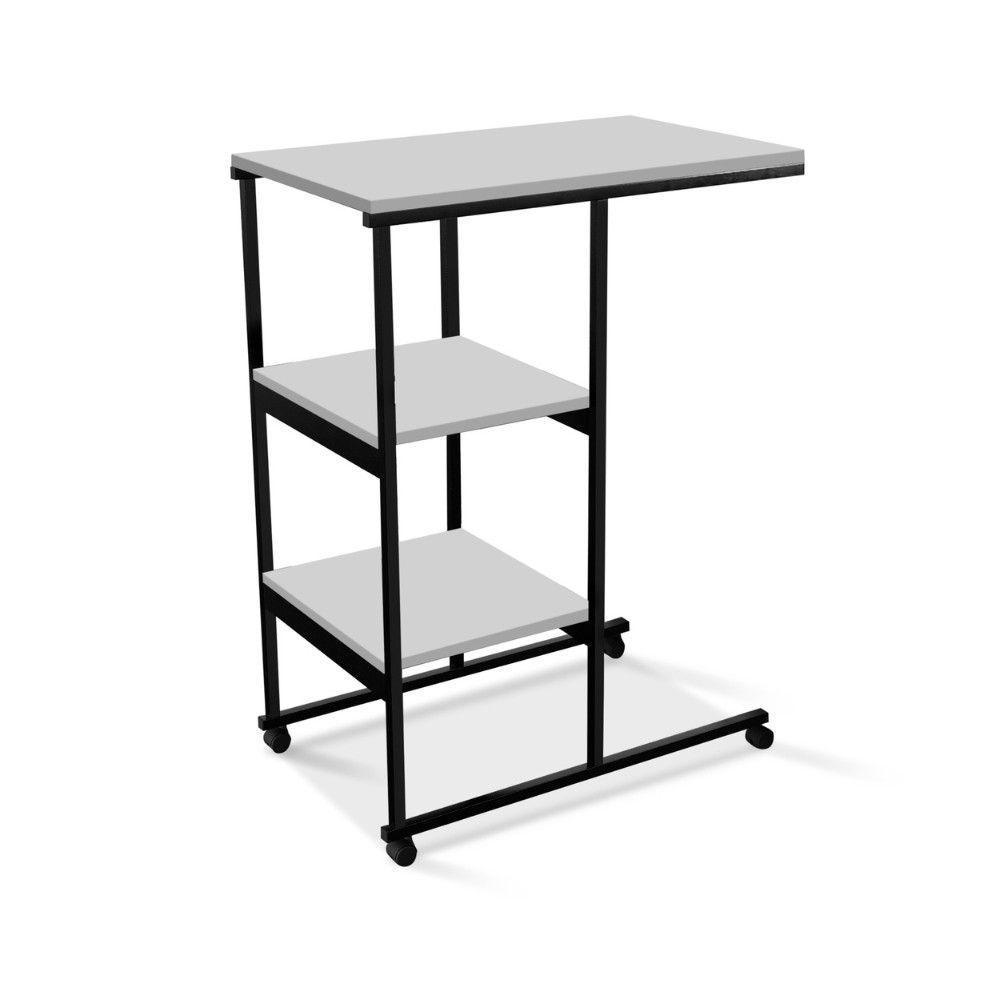 Mesa Escrivaninha Office Auxiliar Com Rodízios Em Aço E Mdf Preto / Branco - 1