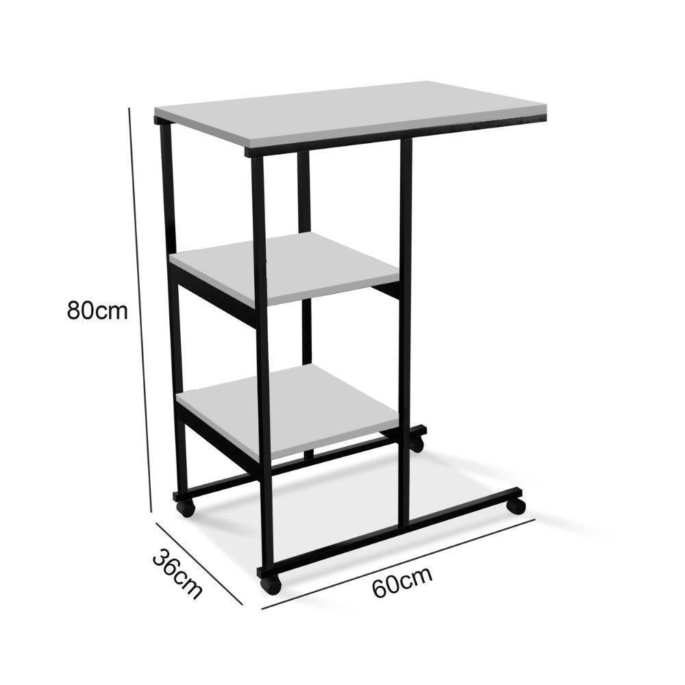 Mesa Escrivaninha Office Auxiliar Com Rodízios Em Aço E Mdf Preto / Branco - 3