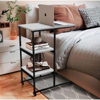 Mesa Escrivaninha Office Auxiliar Com Rodízios Em Aço E Mdf Preto / Branco - 2