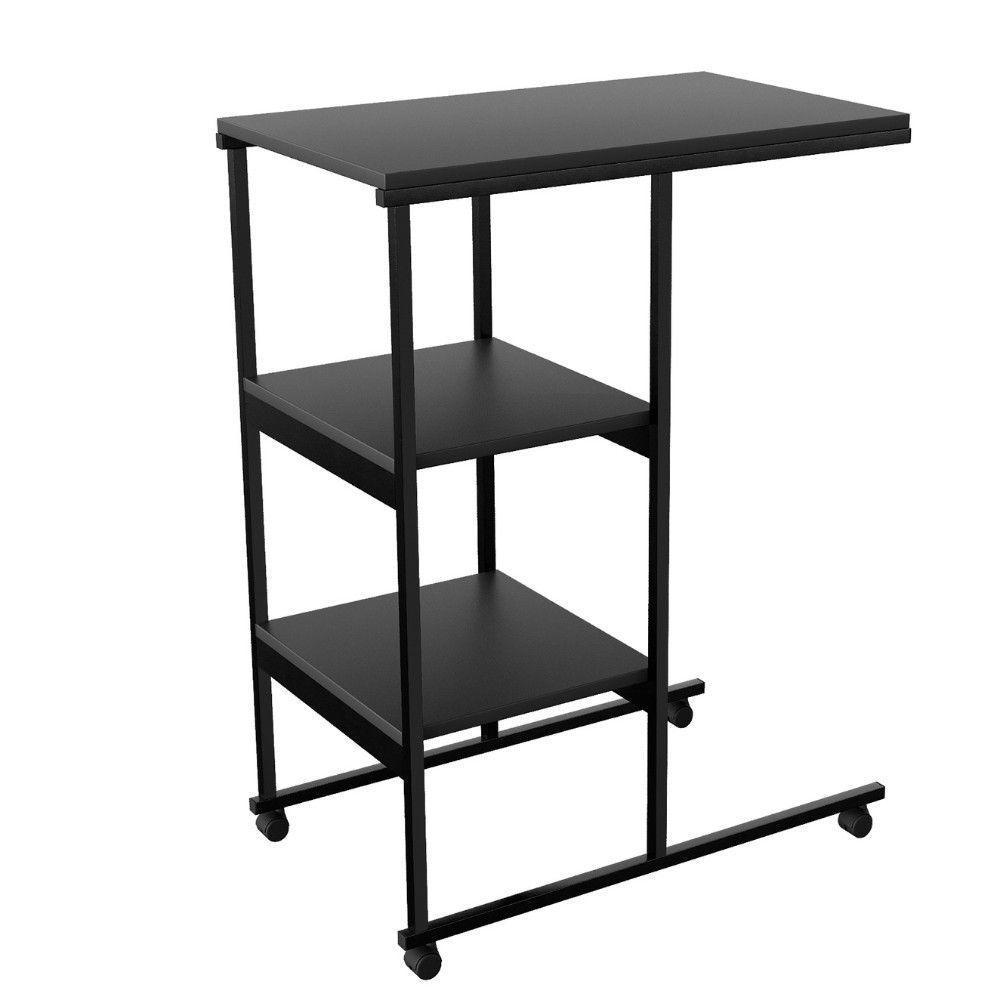 Mesa Escrivaninha Office Auxiliar Com Rodízios Em Aço E Mdf Preto/preto - 1