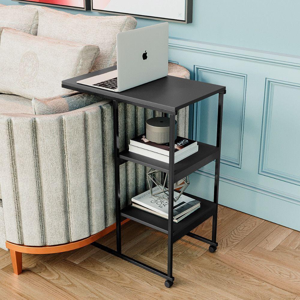 Mesa Escrivaninha Office Auxiliar Com Rodízios Em Aço E Mdf Preto/preto - 4