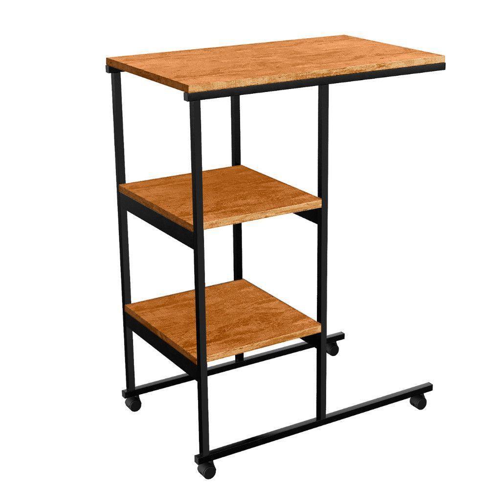 Mesa Escrivaninha Office Auxiliar Com Rodízios Em Aço E Mdf Preto/canela - 1