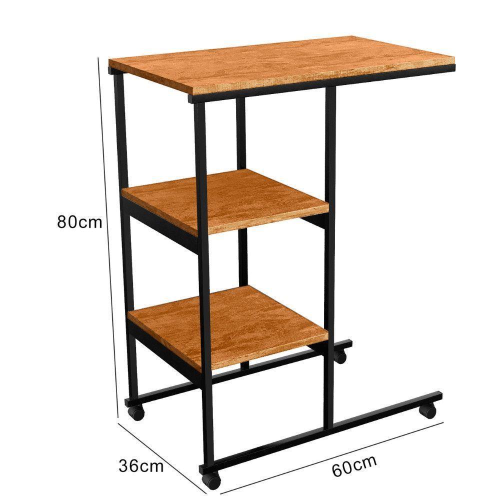 Mesa Escrivaninha Office Auxiliar Com Rodízios Em Aço E Mdf Preto/canela - 3