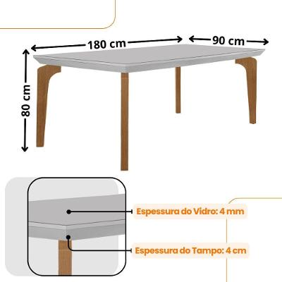 Conjunto de Jantar Liz 6 Lugares Tampo de Vidro com Cadeiras Estofadas Off White