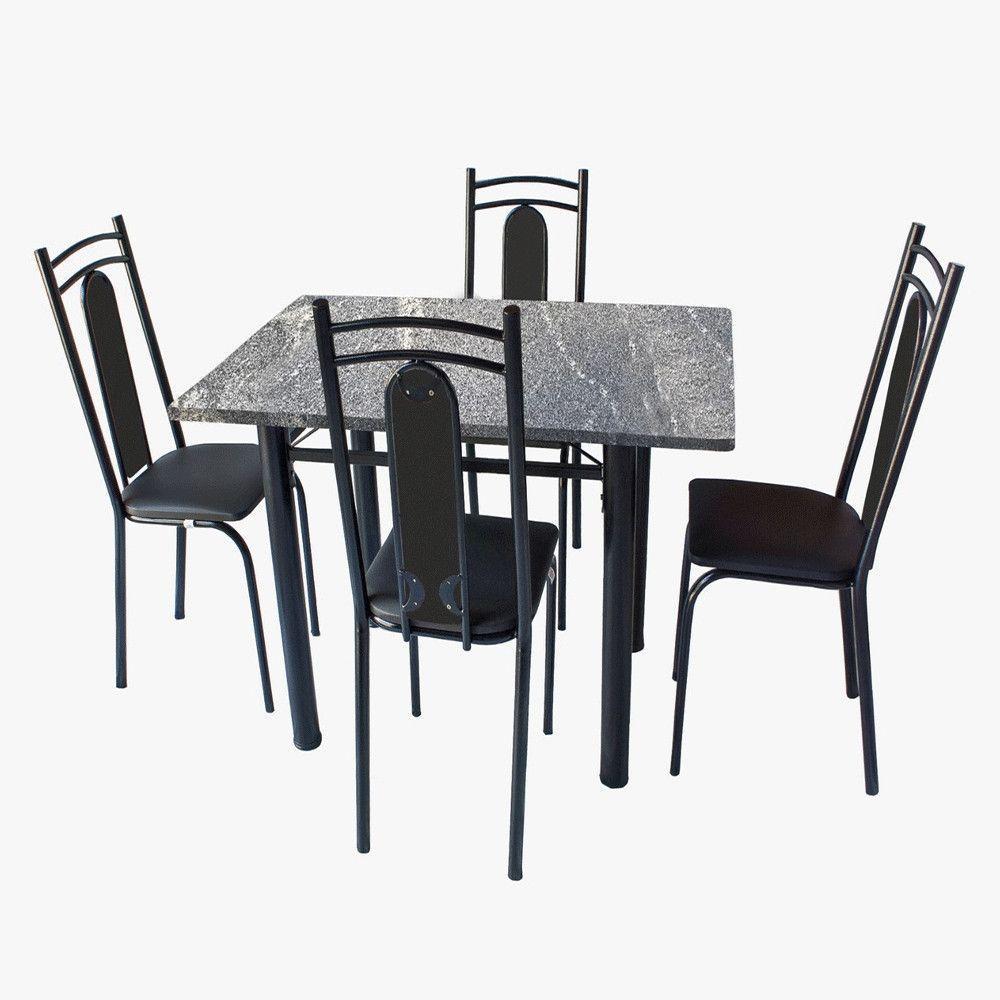 Conjunto De Mesa Onix Com 04 Cadeiras 110x75cm Moura Preto - 1