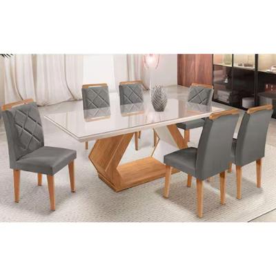 Mesa Alvorada 180 Tp Mdf Vidro Canto Reto 6 Cadeiras Rufato - Grafite