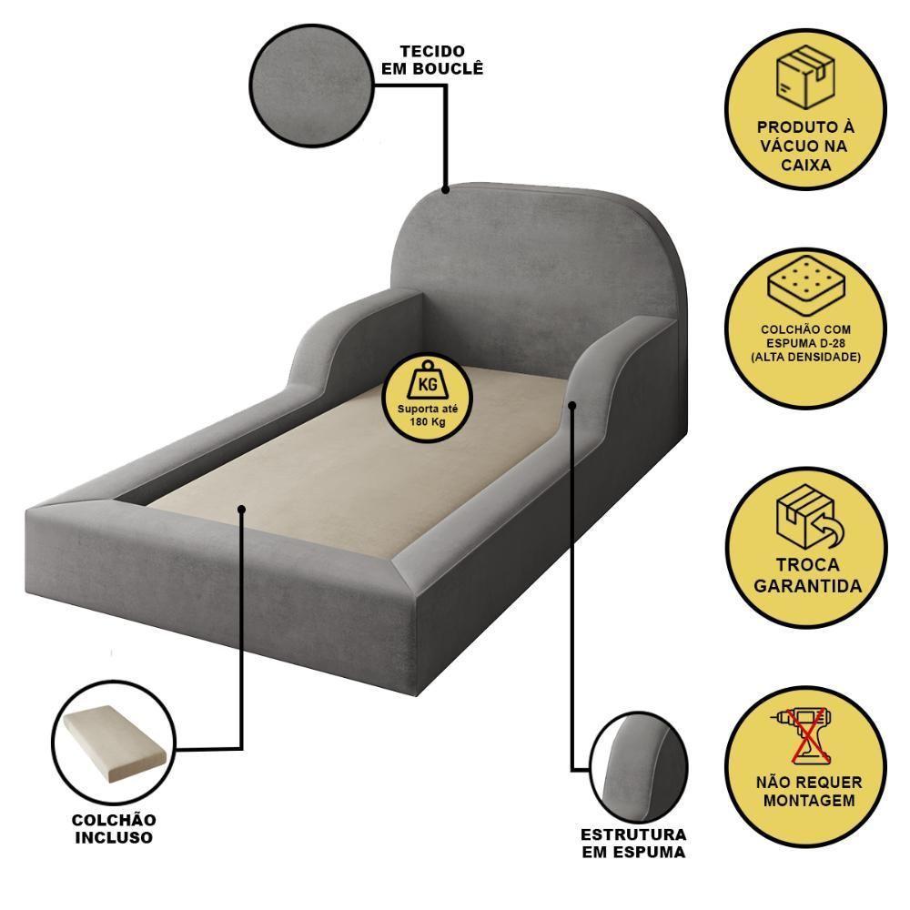 Cama Colchão Montessoriana Infantil Proteção Lateral Balaqui Cinza Grafite - 5