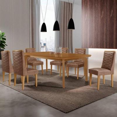Conjunto de Mesa para Sala de Jantar Rufato Londrina Tampo Madeirado Com 6 Cadeiras - Tork/Nat