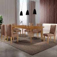 Conjunto de Mesa para Sala de Jantar Rufato Londrina Tampo Madeirado Com 6 Cadeiras - Tork/Nat - 1