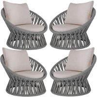 4 Poltrona área Externa Monza Alumínio Pintura Corda Náutica Prata - 1