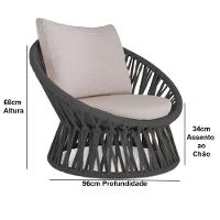 2 Poltrona área Externa Monza Alumínio Pintura Corda Náutica Preto - 2