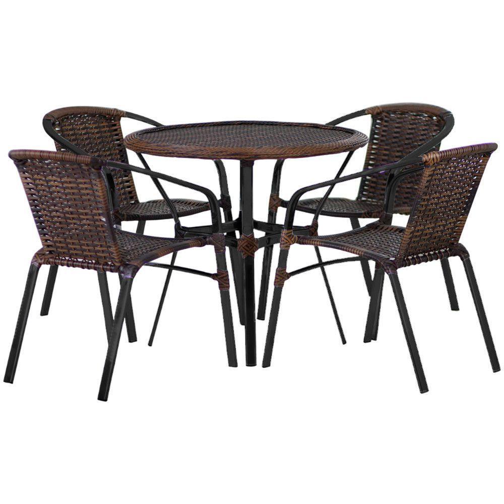 Kit 4 Cadeiras Alumínio E Mesa Tampo Varanda Jardim Piscina Argila - 1