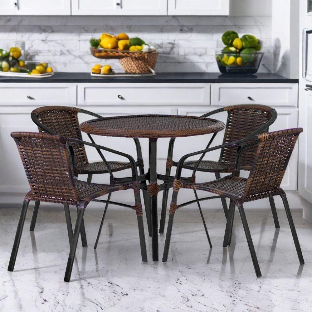 Kit 4 Cadeiras Alumínio E Mesa Tampo Varanda Jardim Piscina Argila - 2