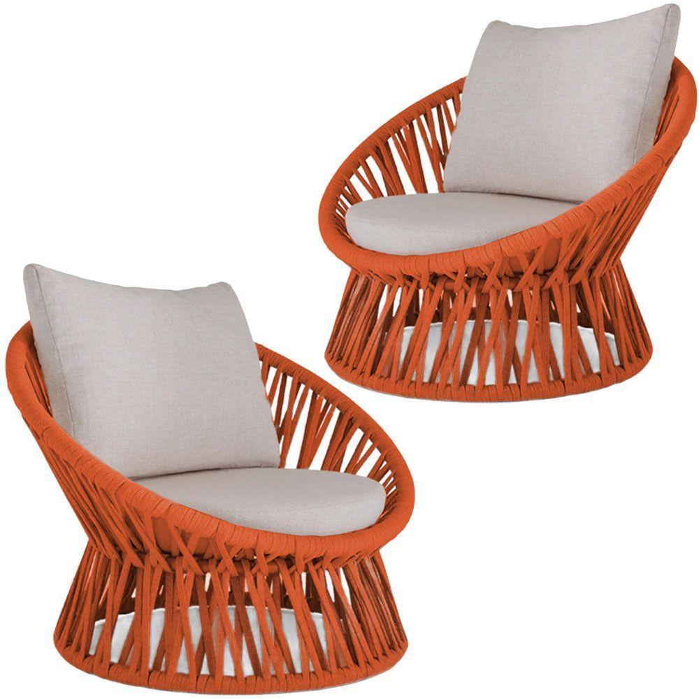 2 Poltrona área Externa Monza Alumínio Pintura Corda Náutica Terra Cota - 1