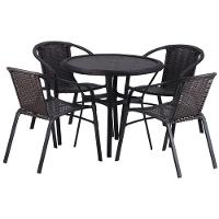 Kit 4 Cadeiras Alumínio E Mesa Tampo Varanda Piscina Jardim Preto - 1