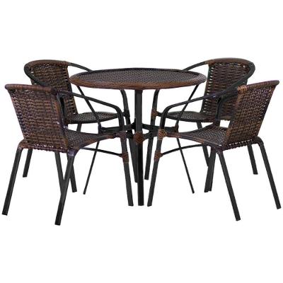 Kit 4 Cadeiras Alumínio E Mesa Tampo Varanda Piscina Jardim Argila