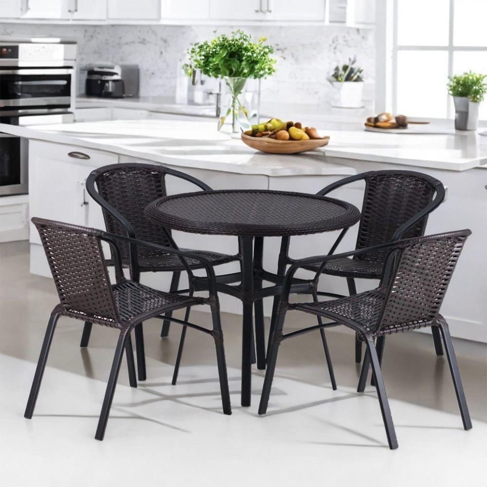 Kit 4 Cadeiras Alumínio E Mesa Tampo Varanda Jardim Piscina Tabaco - 2