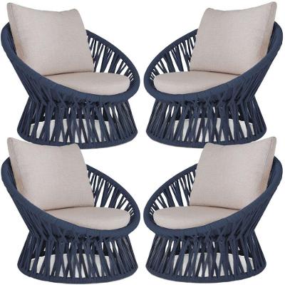 4 Poltrona área Externa Monza Alumínio Pintura Corda Náutica Azul Marinho