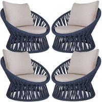 4 Poltrona área Externa Monza Alumínio Pintura Corda Náutica Azul Marinho - 1