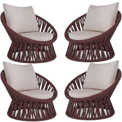 4 Poltrona área Externa Monza Alumínio Pintura Corda Náutica Marrom