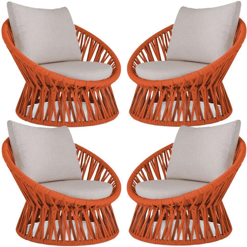 4 Poltrona área Externa Monza Alumínio Pintura Corda Náutica Terra Cota - 1