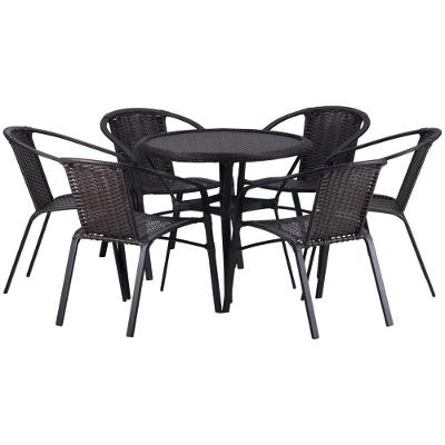 Kit 6 Cadeiras Alumínio E Mesa Tampo Varanda Jardim Piscina Preto